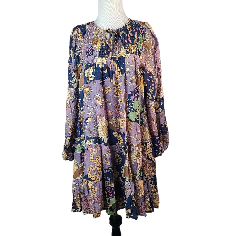 Entro Multicolored Floral Babydoll Dress Women's Size Large
